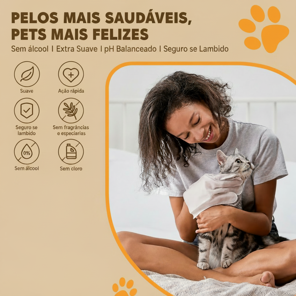 Luvas Umedecidas Descartáveis Para Higienização e Banho a Seco de Cães e Gatos