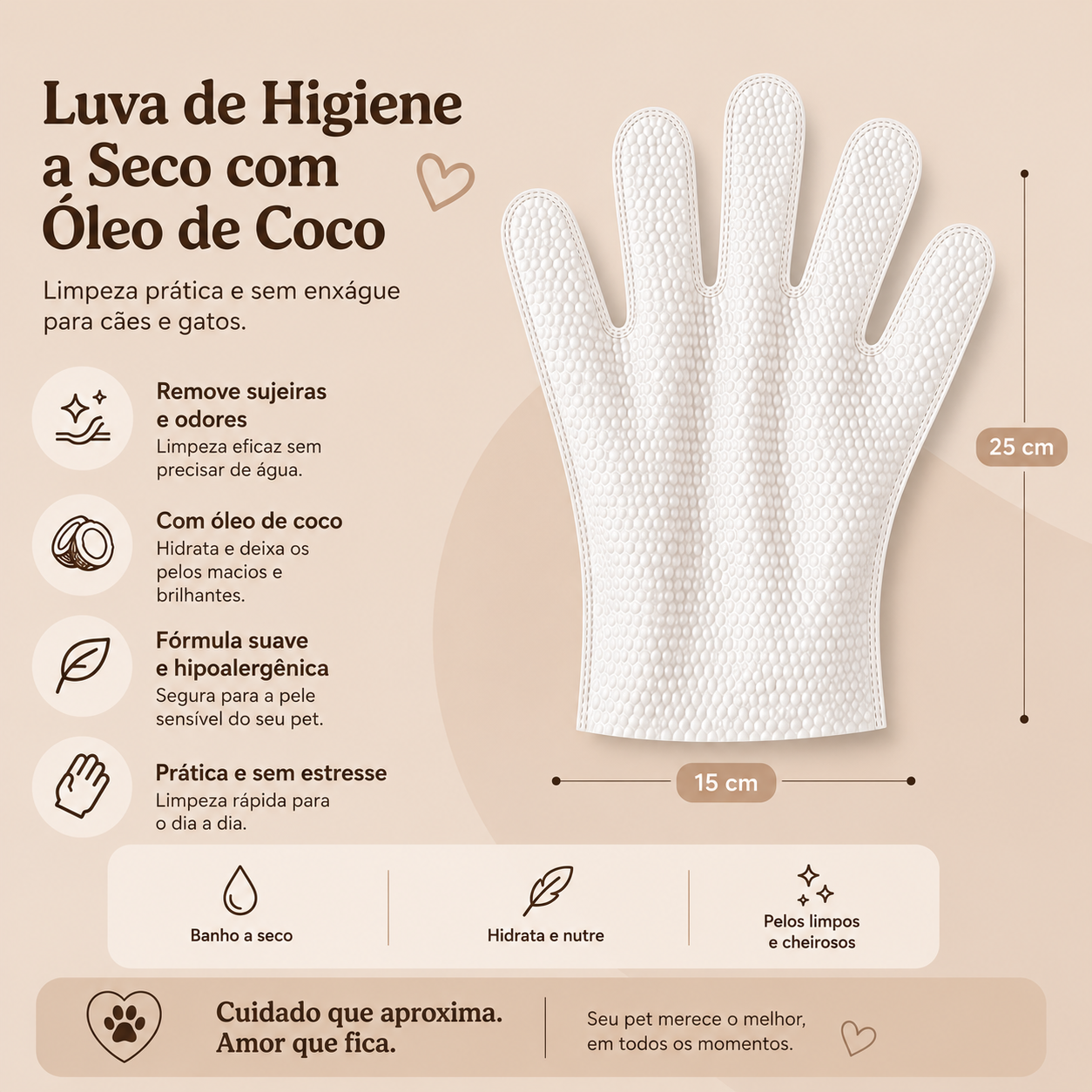 Luvas Umedecidas Descartáveis Para Higienização e Banho a Seco de Cães e Gatos
