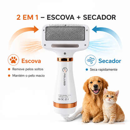 Escova Secadora Elétrica para Secar, Pentear e Remover Pelos de Gato e Cachorro 110V