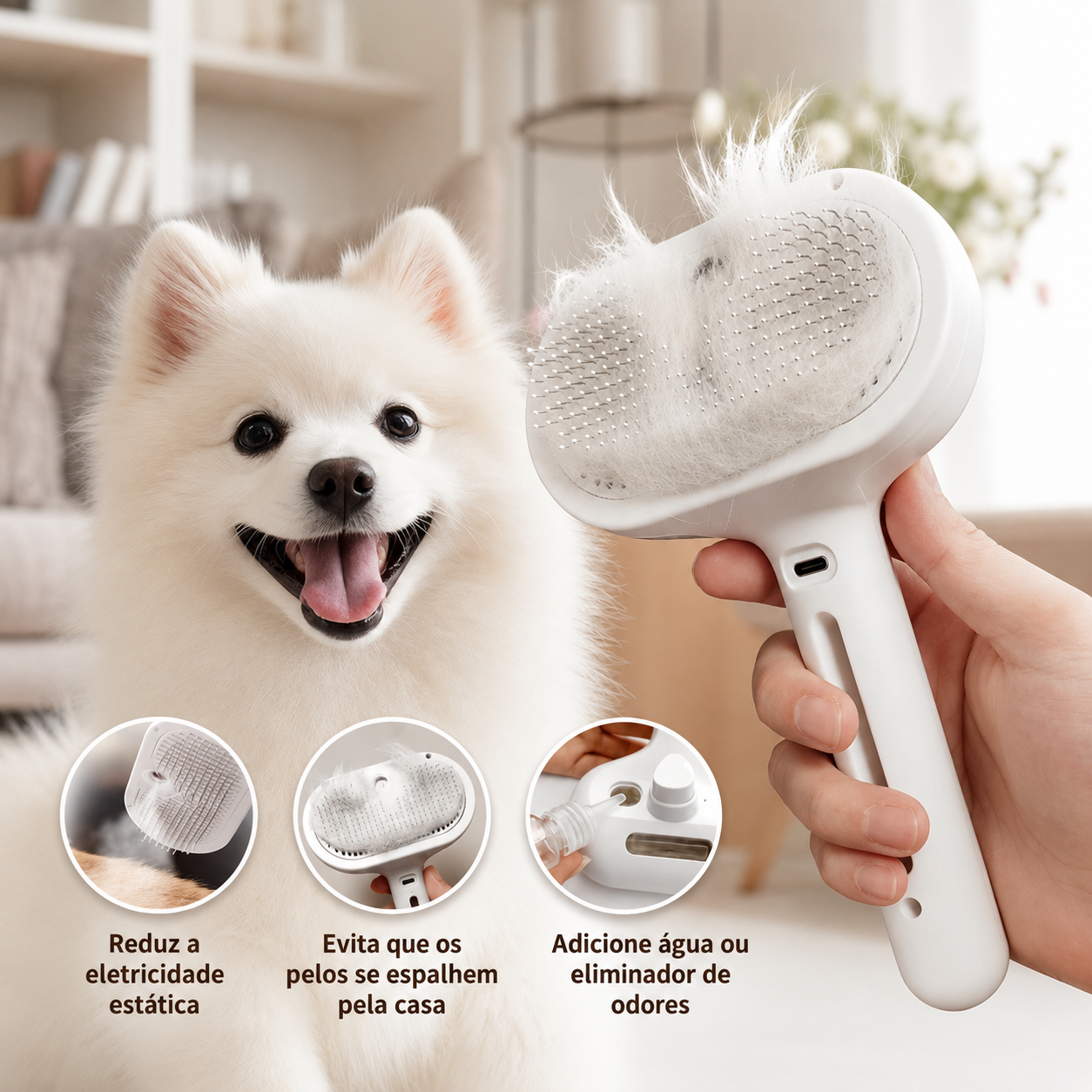 Escova a Vapor Spray Hair Para Cães e Gatos