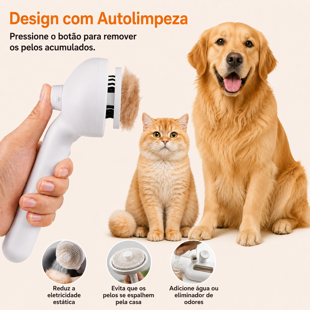 Escova a Vapor Spray Hair Para Cães e Gatos