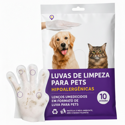 Luvas Umedecidas Descartáveis Para Higienização e Banho a Seco de Cães e Gatos