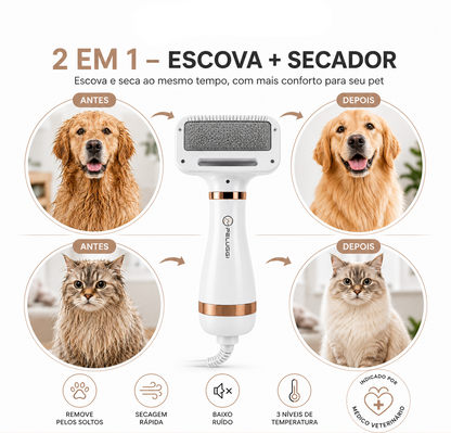 Escova Secadora Elétrica para Secar, Pentear e Remover Pelos de Gato e Cachorro 110V