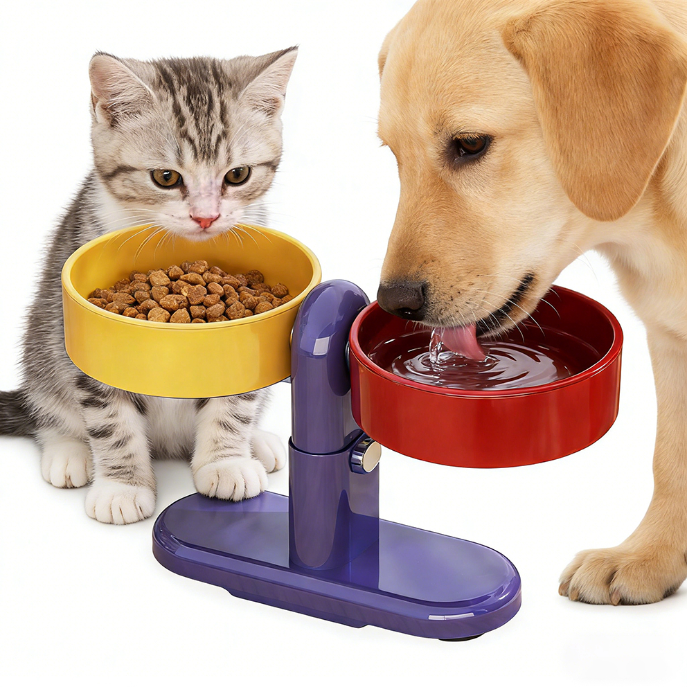 2em1 Pote Comedouro Cachorro Gato Tijela Com Ventosa e Regulagem de Altura