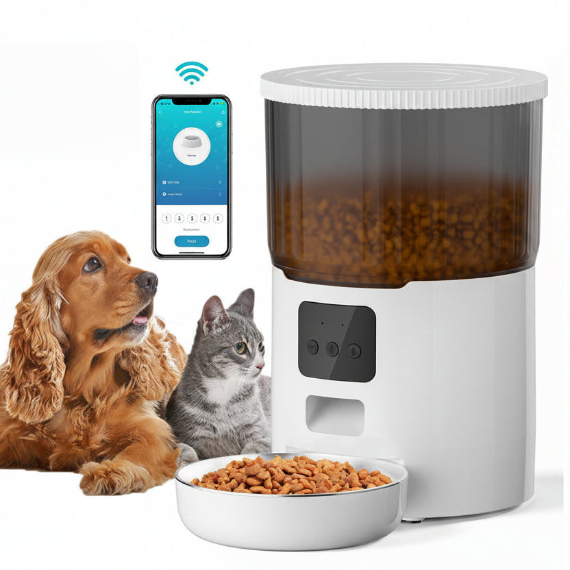 Newpet Alimentador Comedouro Automático Gatos Cães Pet Programável 4L Cor Branco - Bivolt