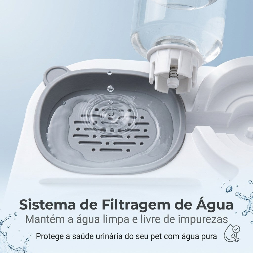 Bebedouro e Comedouro Automático 2 em 1 para Cães e Gatos | Controle de quantidade Filtro 3 Etapas